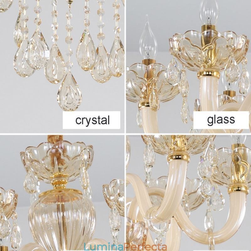 Lustra de cristal superba culoare europeana coniac Plafoniera Corp din sticla 8 lumini