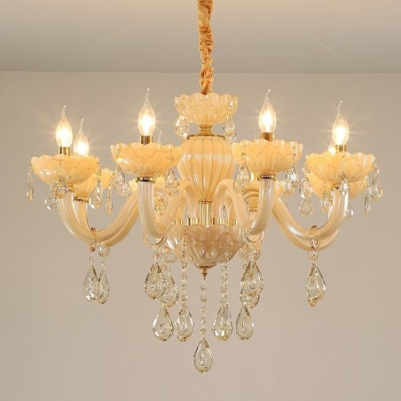 Candelabru de cristal atrăgător de culoare europeană coniac Lampă de tavan Corp din sticlă 8 lumini Candelabru de cristal atrăgător de culoare europeană coniac Lampă de tavan Corp din sticlă 8 lumini