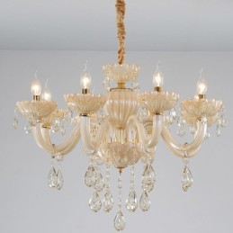 Candelabru de cristal atrăgător de culoare europeană coniac Lampă de tavan Corp din sticlă 8 lumini