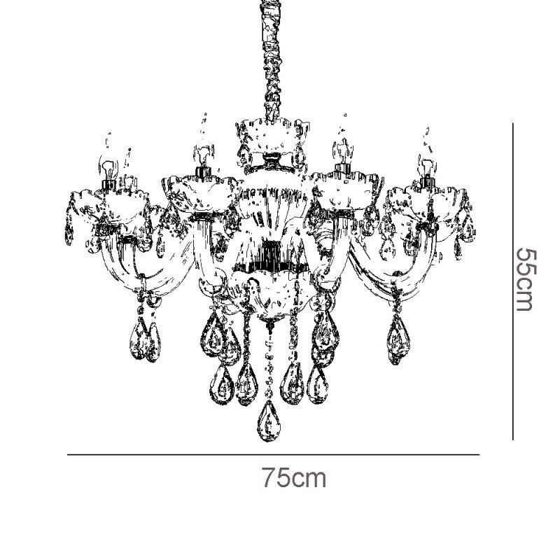 Candelabru de cristal atrăgător de culoare europeană coniac Lampă de tavan Corp din sticlă 8 lumini
