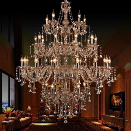 Plafoniera candelabru de cristal coniac cu 35 de lumini Plafoniera candelabru de cristal coniac cu 35 de lumini