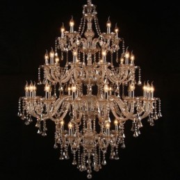 Plafoniera candelabru de cristal coniac cu 35 de lumini