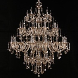 Plafoniera candelabru de cristal coniac cu 35 de lumini