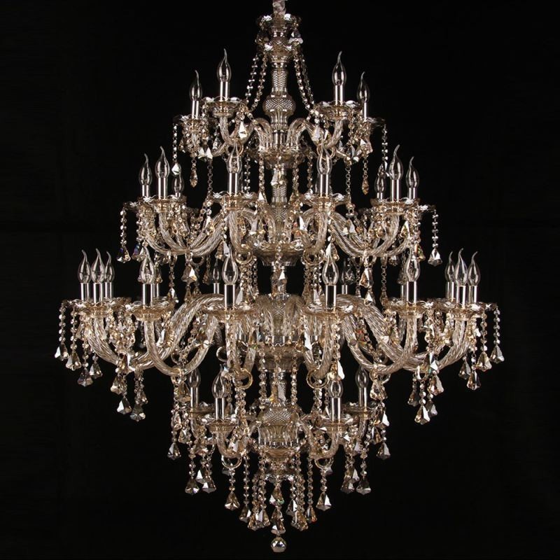 Plafoniera candelabru de cristal coniac cu 35 de lumini