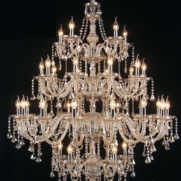 Plafoniera candelabru de cristal coniac cu 35 de lumini