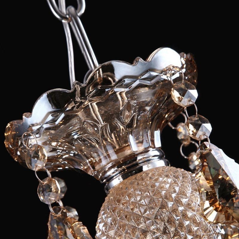 Plafoniera candelabru de cristal coniac cu 35 de lumini