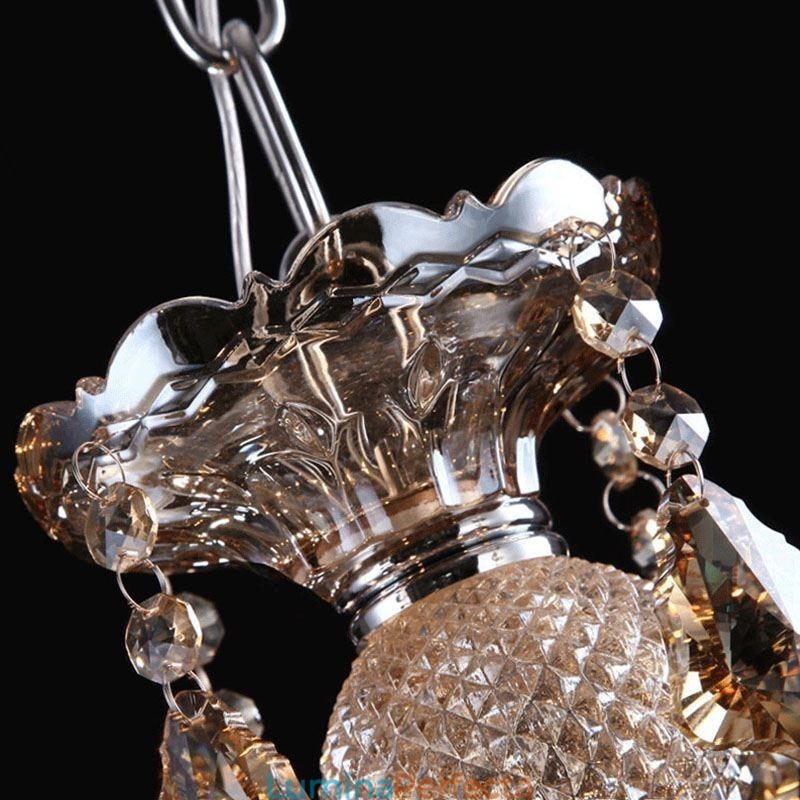 Plafoniera europeană de cristal de culoare cognac cu 40 de lumini