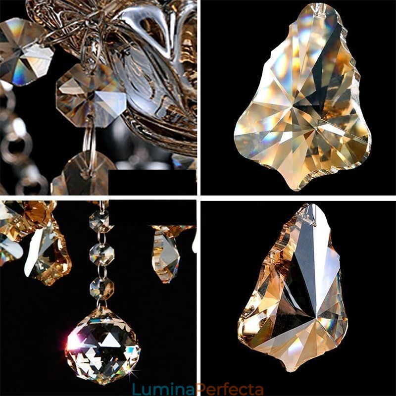 Plafoniera europeană de cristal de culoare cognac cu 40 de lumini