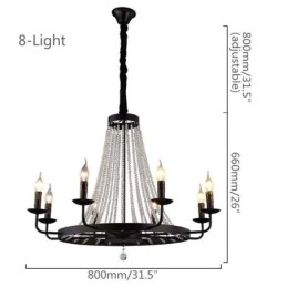 Iluminat cu pandantiv din cristal vintage Candelabru din fier negru