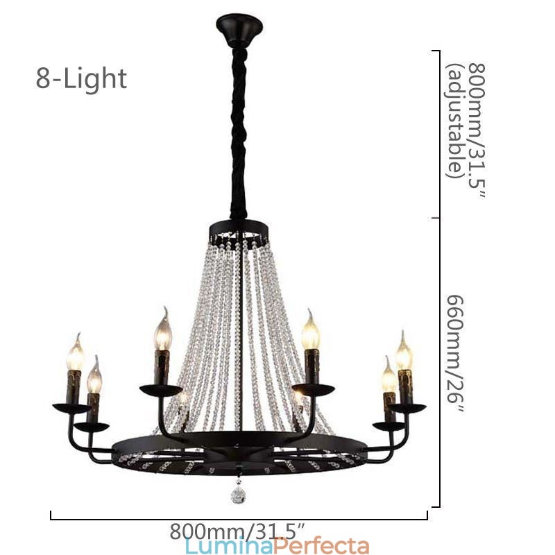 Iluminat cu pandantiv din cristal vintage Candelabru din fier negru