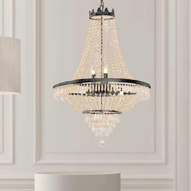 Candelabru Clasic De Cristal Stil Imperiu Negru 9 Lumini