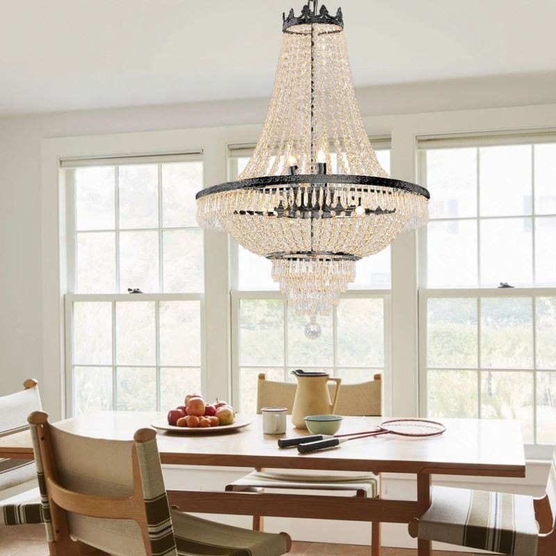 Candelabru Clasic De Cristal Stil Imperiu Negru 9 Lumini