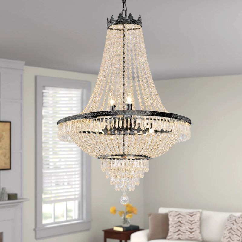 Candelabru Clasic De Cristal Stil Imperiu Negru 9 Lumini