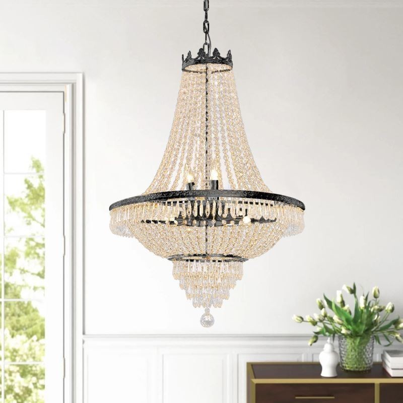 Candelabru Clasic De Cristal Stil Imperiu Negru 9 Lumini