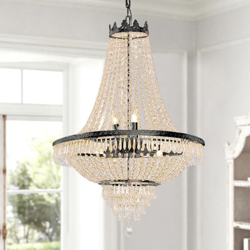 Candelabru Clasic De Cristal Stil Imperiu Negru 9 Lumini