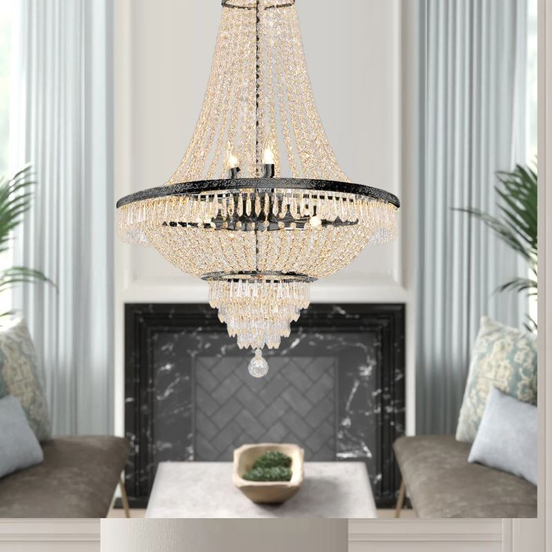 Candelabru Clasic De Cristal Stil Imperiu Negru 9 Lumini
