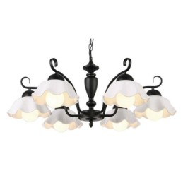 Candelabru nordic cu pandantiv din fier în formă de floare, abajur din sticlă