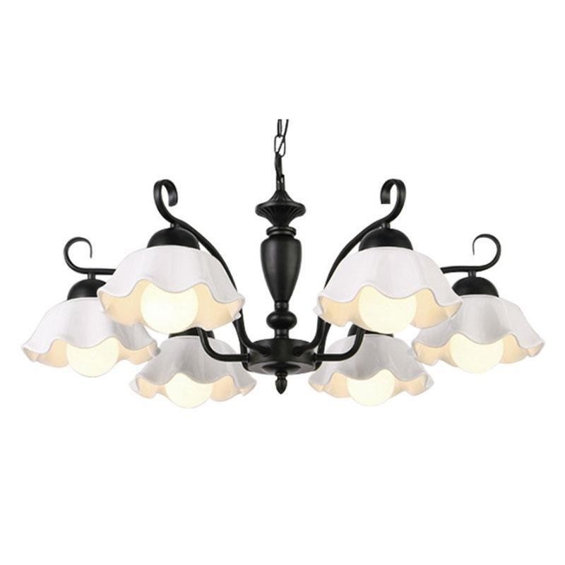 Candelabru nordic cu pandantiv din fier în formă de floare, abajur din sticlă