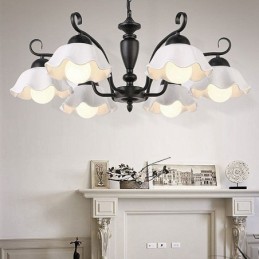 Candelabru nordic cu pandantiv din fier în formă de floare, abajur din sticlă