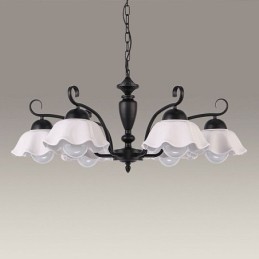 Candelabru nordic cu pandantiv din fier în formă de floare, abajur din sticlă