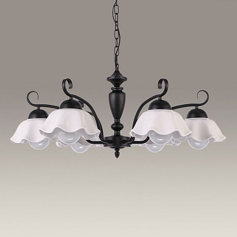 Candelabru nordic cu pandantiv din fier în formă de floare, abajur din sticlă
