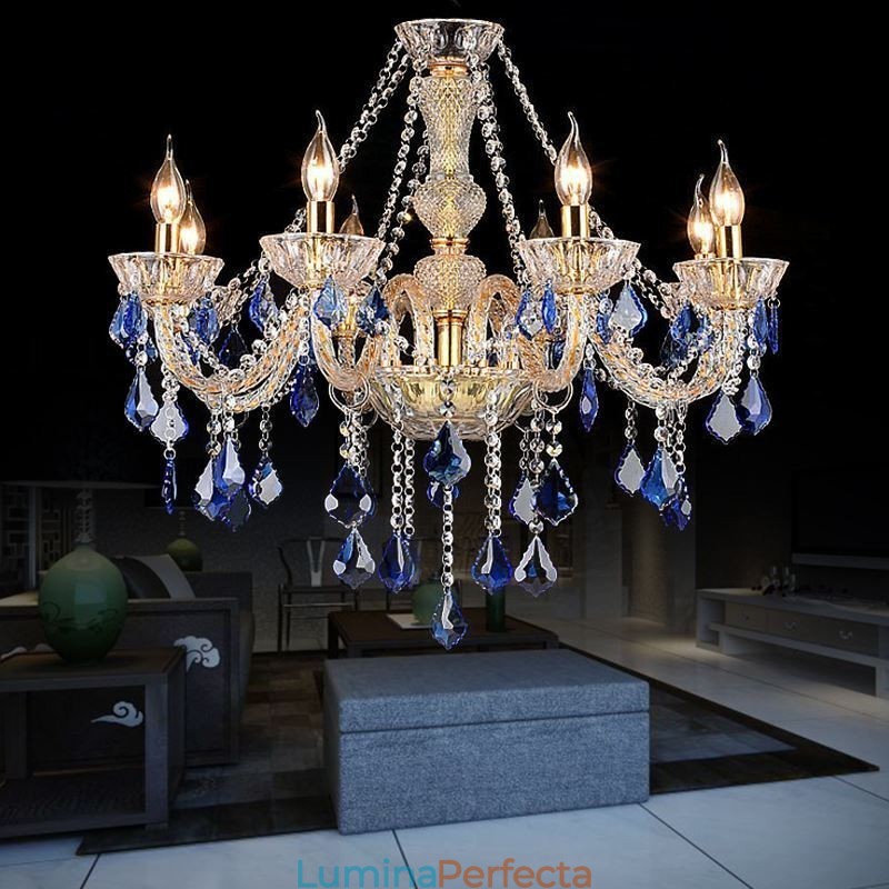 Candelabru de cristal european Pandantiv de lux pendant albastru deschis