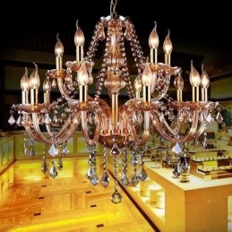 Candelabru din cristal european elegant, lumina suspendata mare chihlimbar