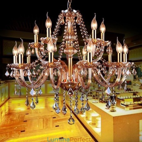 Candelabru din cristal european elegant, lumina suspendata mare chihlimbar Candelabru din cristal european elegant, lumina suspendata mare chihlimbar