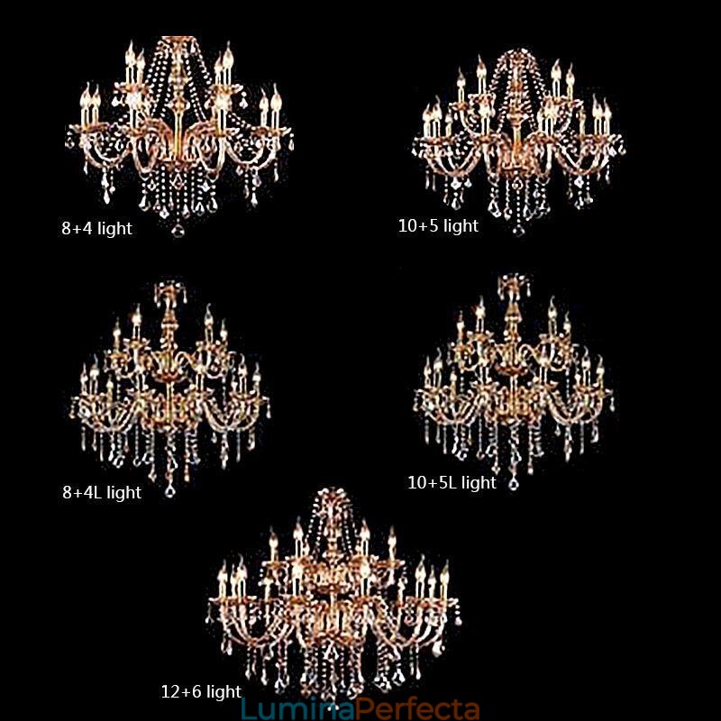 Candelabru din cristal european elegant, lumina suspendata mare chihlimbar