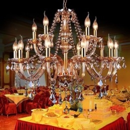 Candelabru din cristal european elegant, lumina suspendata mare chihlimbar