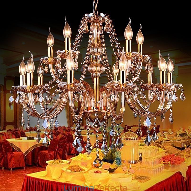 Candelabru din cristal european elegant, lumina suspendata mare chihlimbar