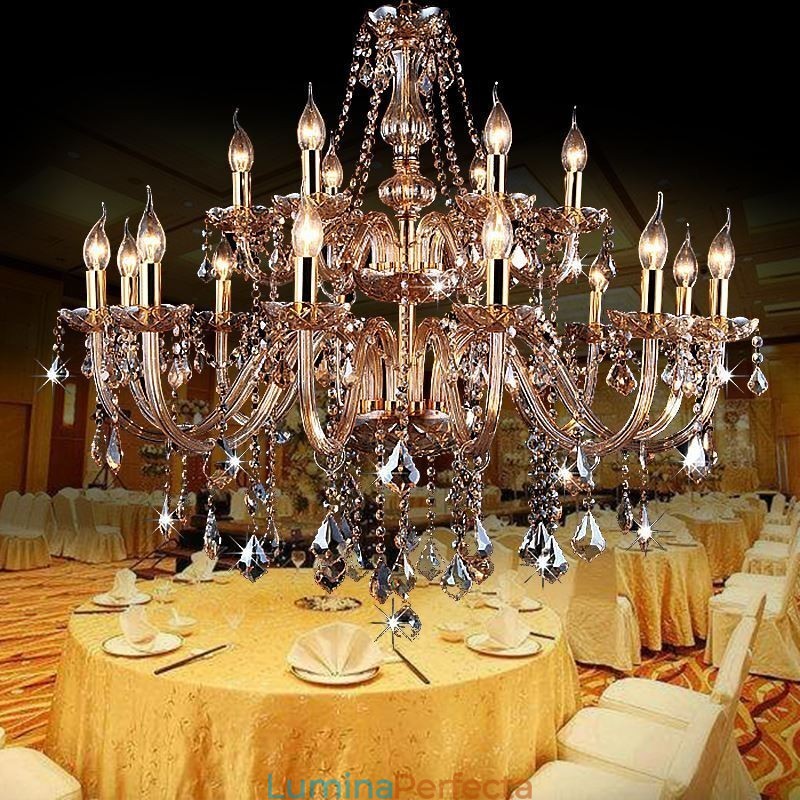 Candelabru din cristal european elegant, lumina suspendata mare chihlimbar