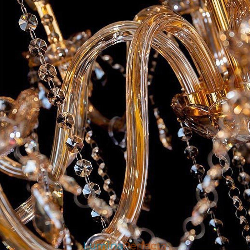 Candelabru din cristal european elegant, lumina suspendata mare chihlimbar