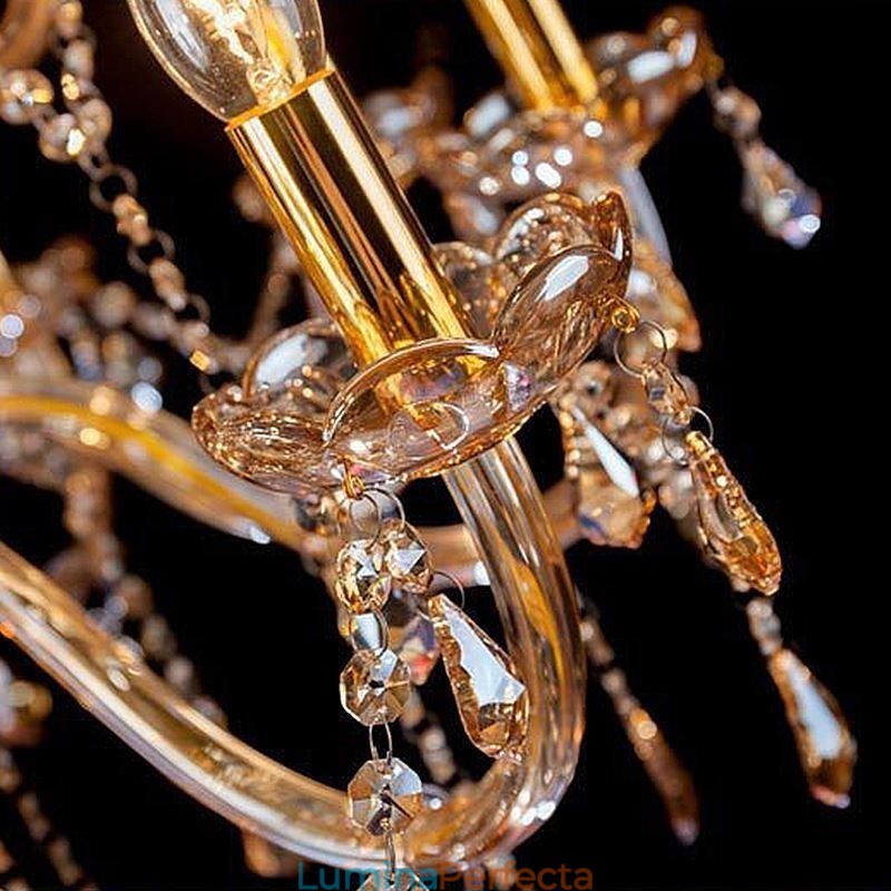 Candelabru din cristal european elegant, lumina suspendata mare chihlimbar