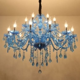 Candelabru de cristal mare pandantiv european Culoare albastru deschis estetic