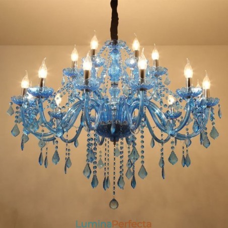 Candelabru de cristal mare pandantiv european Culoare albastru deschis estetic Candelabru de cristal mare pandantiv european Culoare albastru deschis estetic