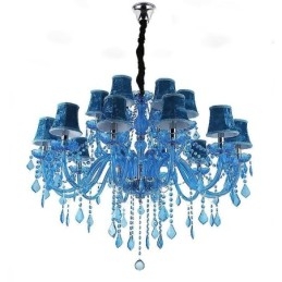 Candelabru de cristal mare pandantiv european Culoare albastru deschis estetic