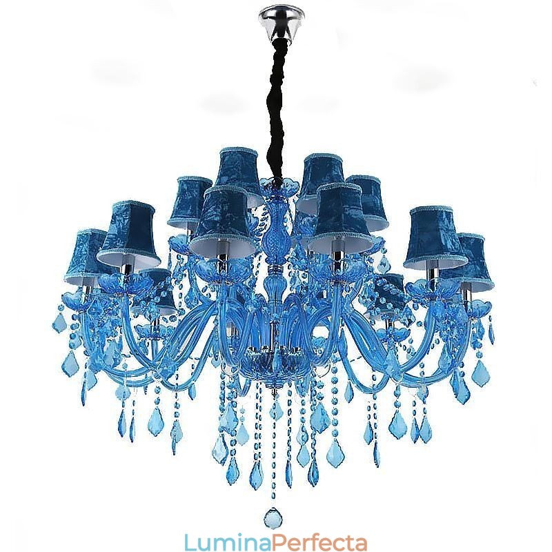 Candelabru de cristal mare pandantiv european Culoare albastru deschis estetic