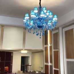 Candelabru de cristal mare pandantiv european Culoare albastru deschis estetic
