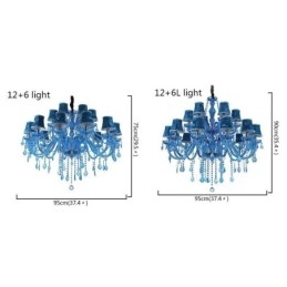 Candelabru de cristal mare pandantiv european Culoare albastru deschis estetic