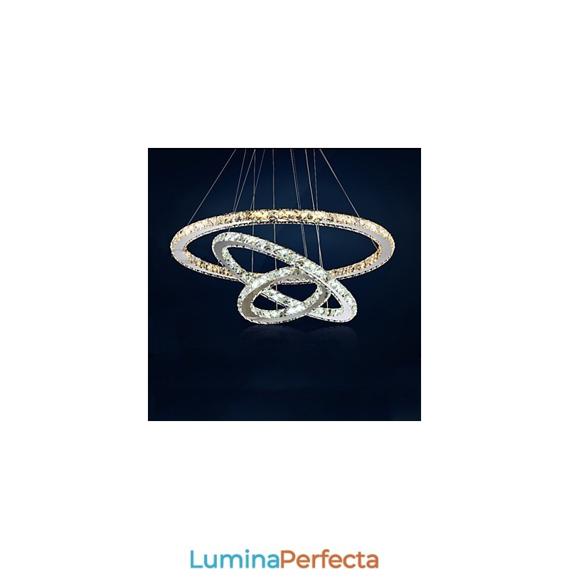 Lampe suspendate Chihlimbar și clar K9 Candelabru de cristal Iluminare cu 3 inele