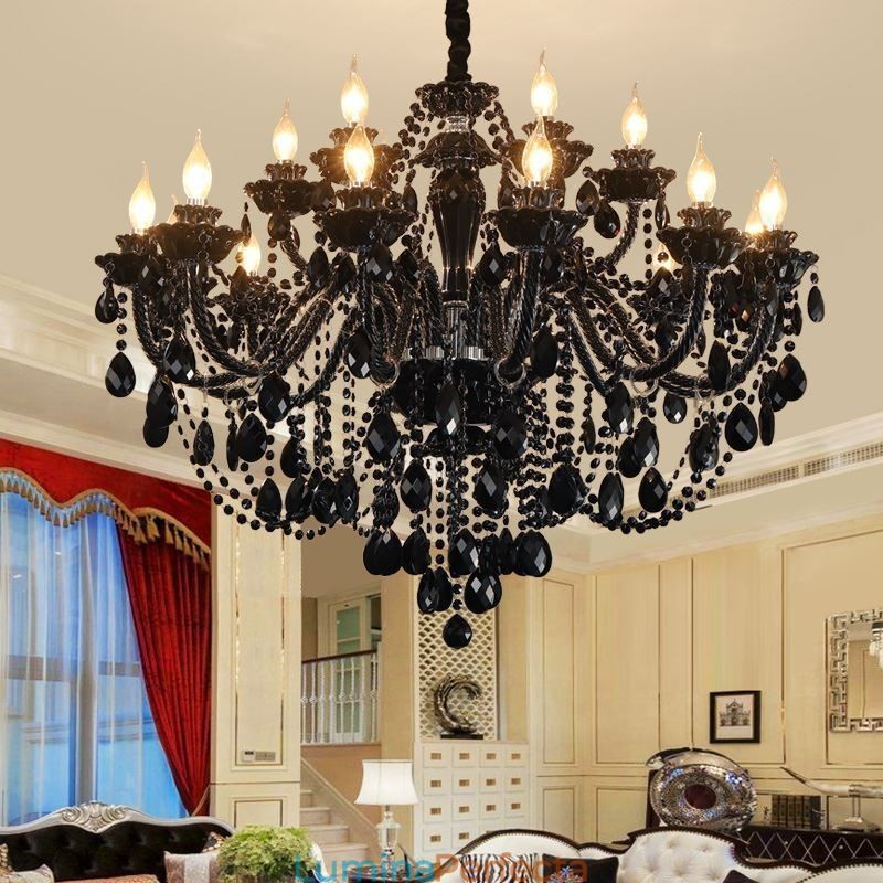 Candelabru de cristal în stil european de lux, pendanta neagră