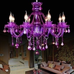 Plafoniera elegantă din cristal violet, candelabru european