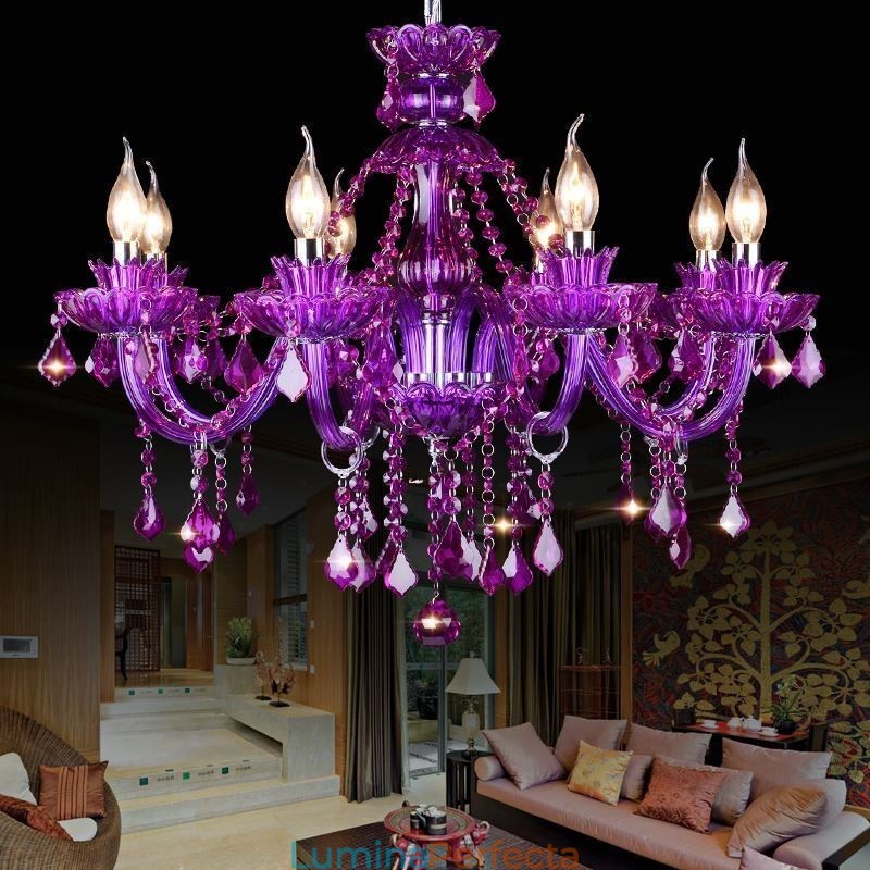 Plafoniera elegantă din cristal violet, candelabru european