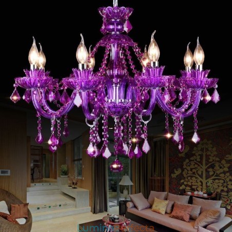 Plafoniera elegantă din cristal violet, candelabru european Plafoniera elegantă din cristal violet, candelabru european
