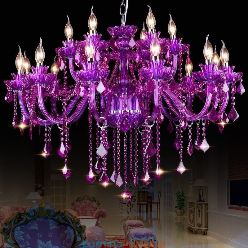 Plafoniera elegantă din cristal violet, candelabru european