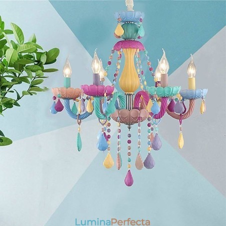 Candelabru din cristal colorat european Macaron Pendant Candelabru din cristal colorat european Macaron Pendant