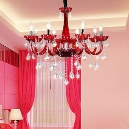 Plafoniera europeană modernă de cristal de culoare roșie