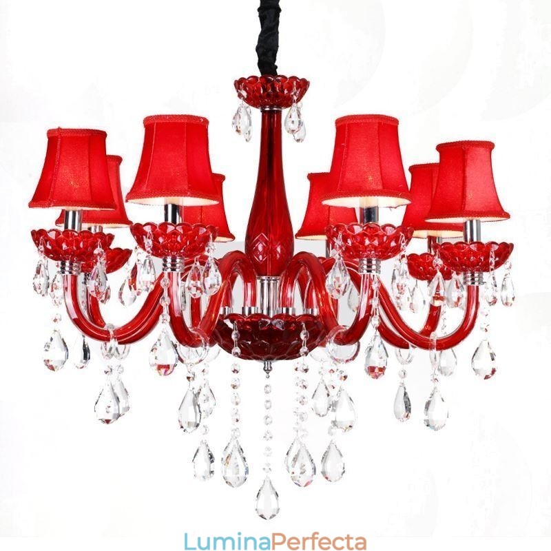 Plafoniera europeană modernă de cristal de culoare roșie