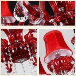Plafoniera europeană modernă de cristal de culoare roșie